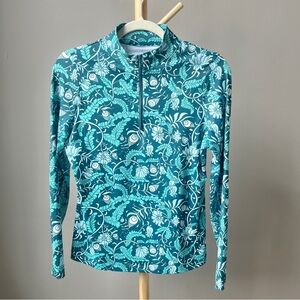 X by Gottex 1/4 Zip Top Women's XS Floral Green Athletic Lightweight Stretch
